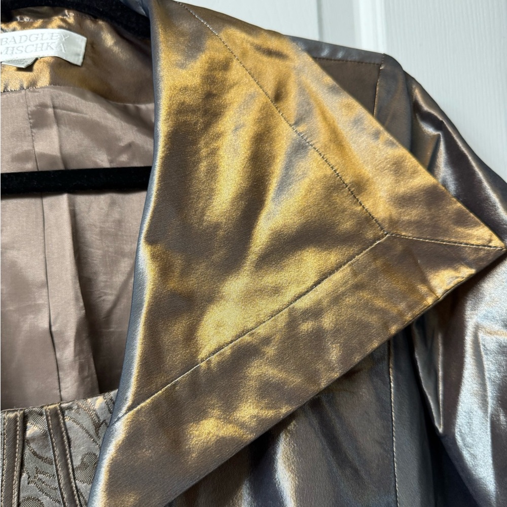 #333-9 Badgley Mischka 3 Pc Suit Bronze 8 skirt Straight, Jacket Open Front NWOT - Picture 14 of 16